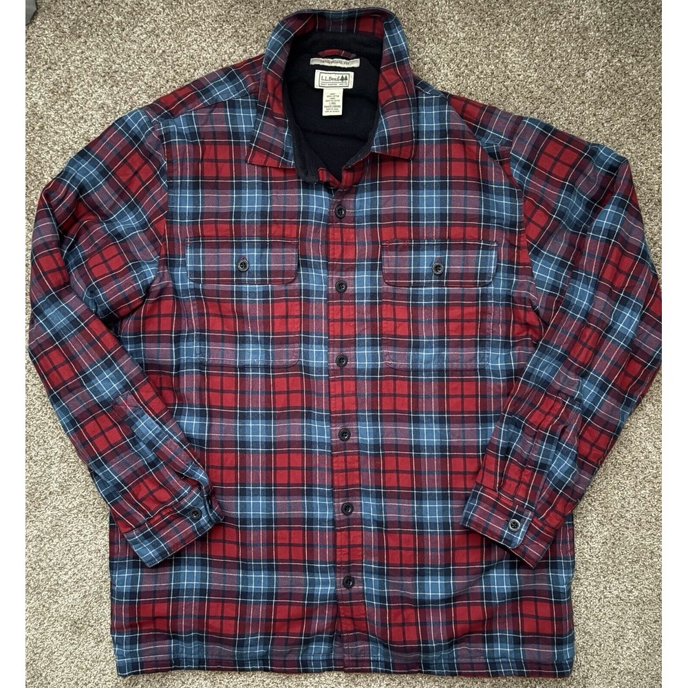 L.L. Bean Men's Large Barn Shacket Chore Coat Fleece Lined Traditional Fit Plaid - Picture 2 of 9